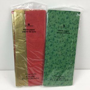 American Greetings Green Holly Red Gold Tissue Paper Present Gift Wrap Christmas